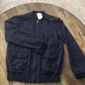 Anthropologie Navy Lace Bomber